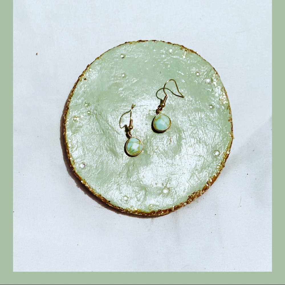 3/$30 EARRING BUNDLES! 14KT gold Earrings with a mint-green & gold marbled Stone